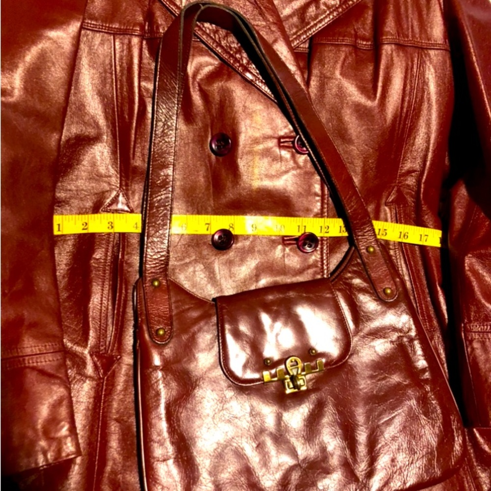 Vintage Etienne Aigner Burgundy Leather double breasted Jacket Size 16 - Picture 5 of 15